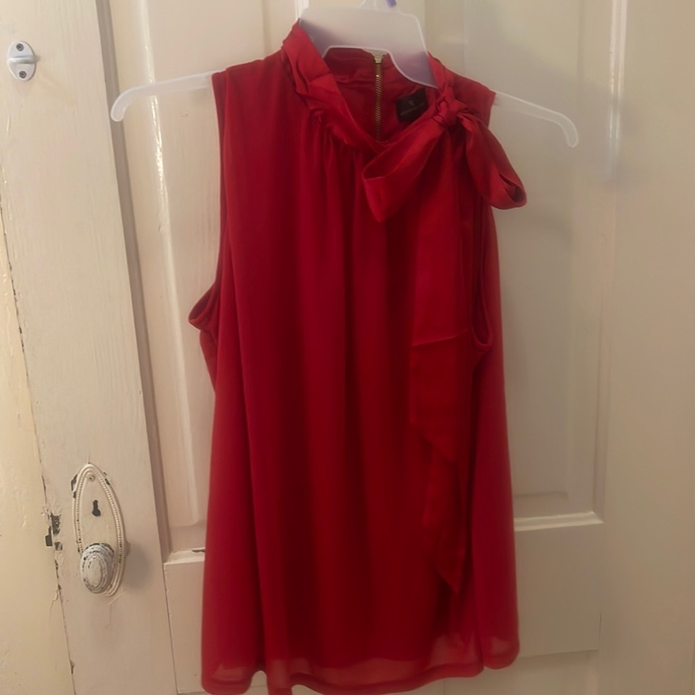 Red tie-top blouse